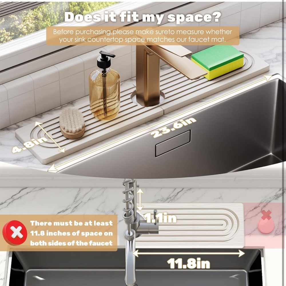 Modern stone faucet mat for kitchen sink - Picture 3 of 7